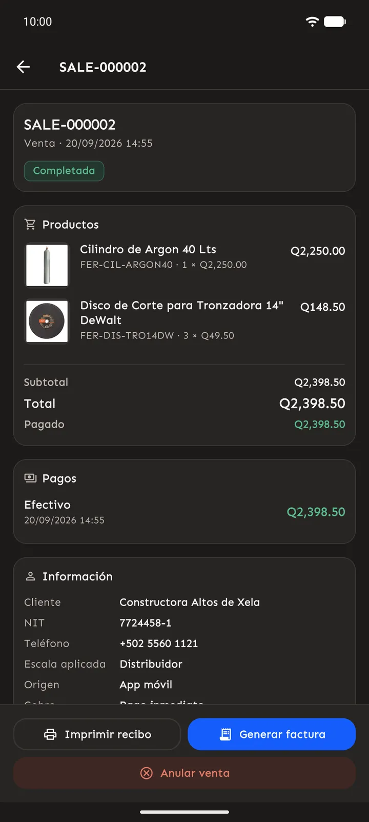 Detalle de venta