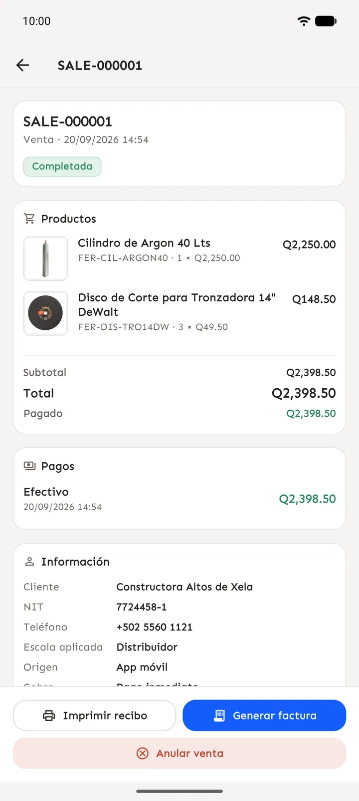 Detalle de venta